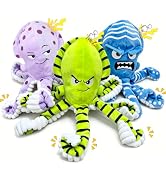 Fuufome Octopus Dog Chew Toys, 3 Pack No Stuffing Squeaky Interactive Plush Toy for Puppy Small M...