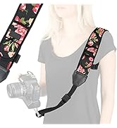 USA GEAR Camera Sling Shoulder Strap - Adjustable Neoprene, Safety Tether, Accessory Pocket, DSLR...