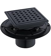 kuaisailsk Square Shower Drain 4-Inch with ABS Flange, Matte Black, Removable Grille,Bathroom Sta...