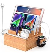 Pezin &amp; Hulin Bamboo Charging Station for Multiple Devices Include 5 Port USB Charger, 6 Cables, ...