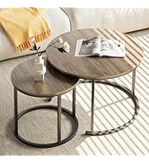 aboxoo Coffee Table Nesting Side Round Table Set of 2 End Table with Sturdy Metal Frame for Livin...