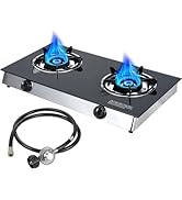 Llamaviva 2 Burner Propane Gas Cooktop, Portable Tempered Glass Double Stove with Auto-Ignition, ...