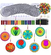 Winlyn 24 Set Spring Flower Suncatchers Ornaments Decorations DIY Window Paint Art Kit for Kids C...