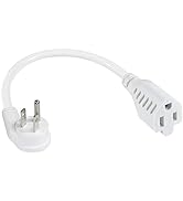 [1 Pack] 8inch Short Power Extension Cord with Flat Plug- White Low Profile Flat Plug Short 3Pron...