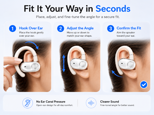 Four-step guide to wearing open-ear hook earbuds