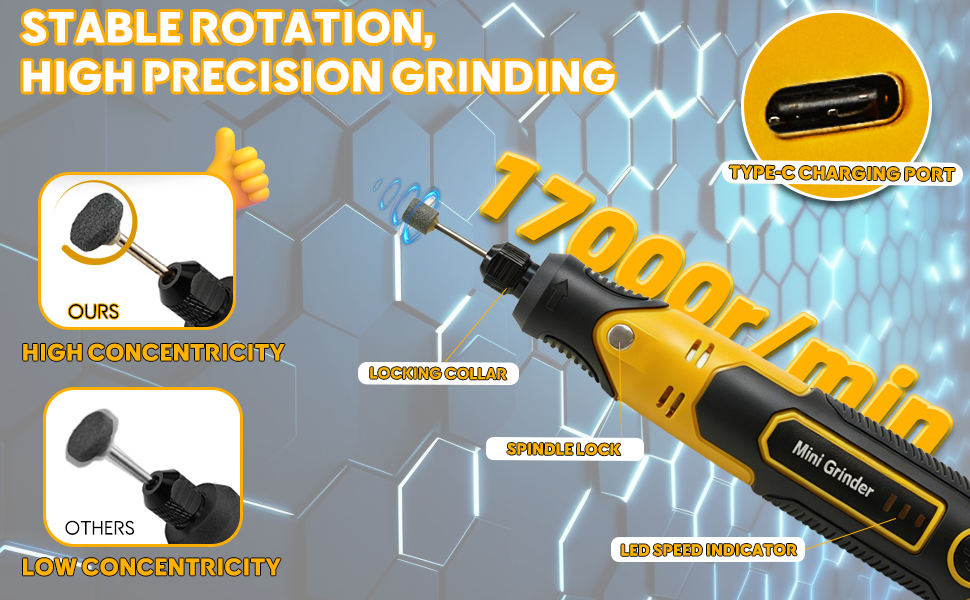 stable rotation, high precision grinding