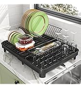 LEMIKKLE Dish Drying Rack, Large-Capacity Dish Drainer with Cutlery Holder Rotatable Water Draine...