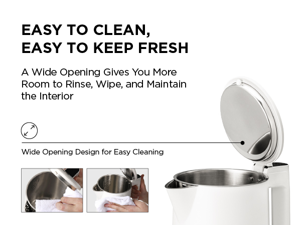 Cordless electric kettle with 360 swivel base and one touch lid, small countertop tea maker
