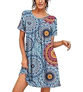 PrinStory Nightgowns for Women Short Sleeve Night Gowns Pleated Sleep Shirt Ladies Nightshirt Sof...