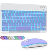LAMA 7 Colors Backlit Bluetooth Keyboard and Mouse Combo for iPad Pro/Air/Mini, Ultra-Slim Rechar...