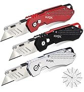 KATA 3-Pack Heavy Duty Box Cutter Folding Utility Knife With Zinc Alloy Body, Quick Change Blades...