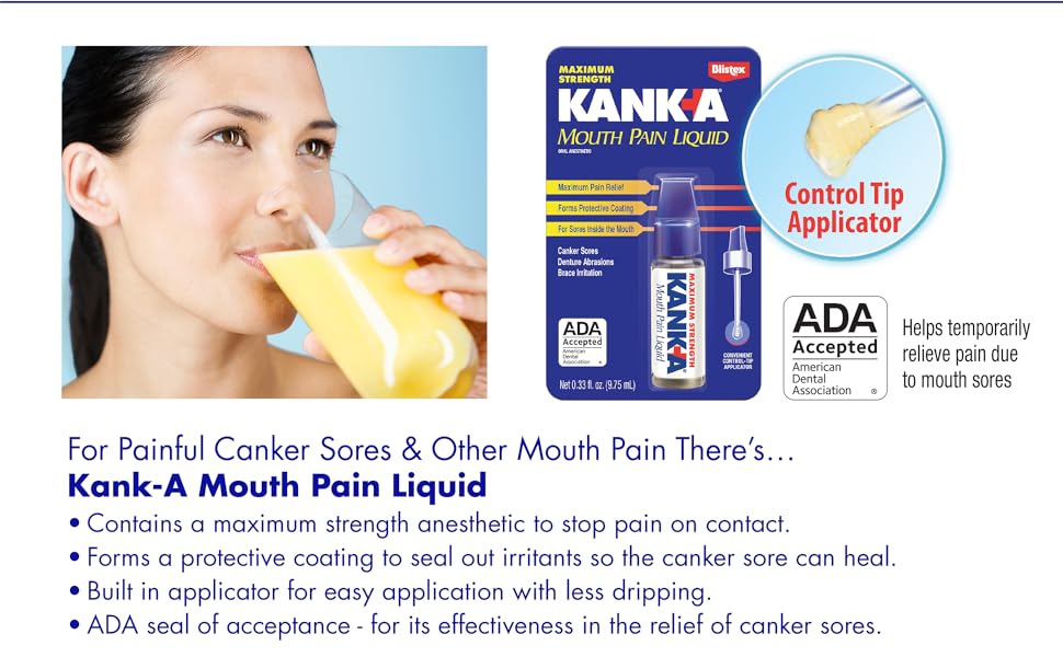 Woman drinking orange juice next to Kank-A Liquid package