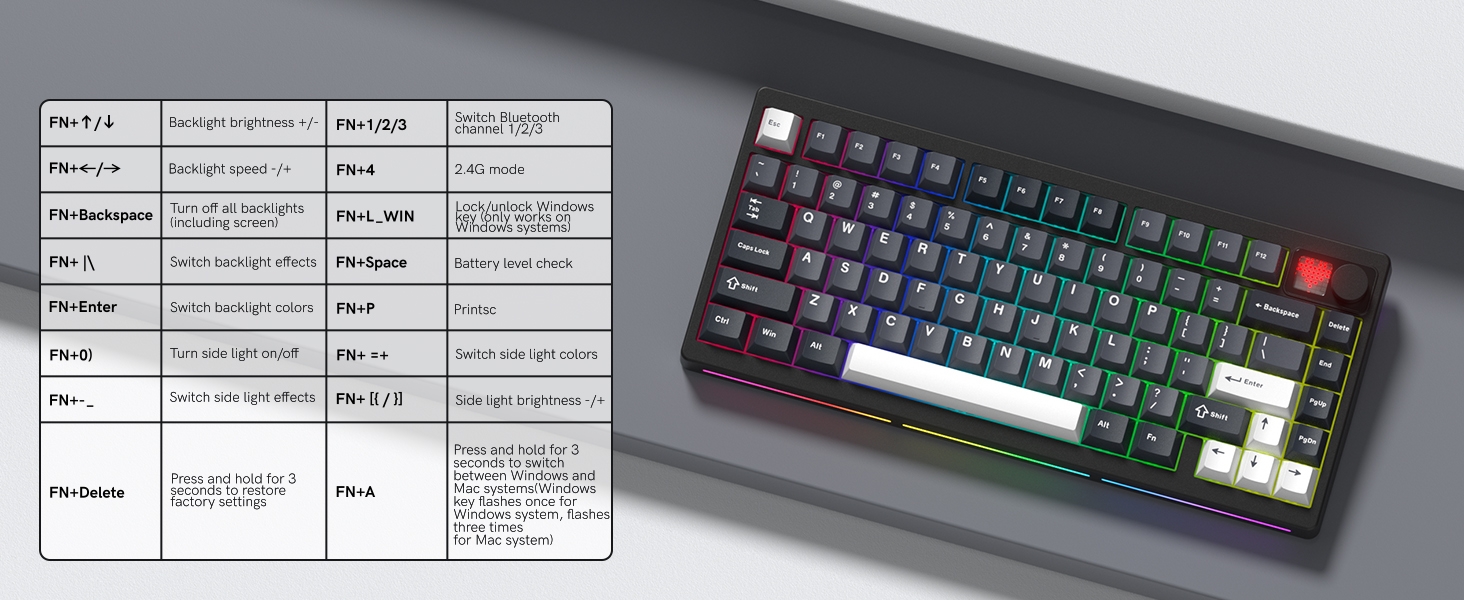 75% Wireless Mechanical Gaming Keyboard Bluetooth 5.0/2.4GHz/USB C Thocky Creamy Keyboard