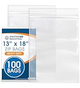 Spartan Industrial - 13” X 18” (100 Count) 4 Mil Thick Clear Reclosable Zip Plastic Poly Bags wit...