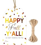 G2PLUS Fall Gift Tags - 50Pcs Happy Fall Y’All Tags with String, White Paper Thank You Gift Tag w...