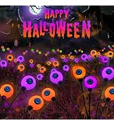 6 Pack Halloween Decorations Outdoor Solar Eyeball Lights, Purple and Orange Scary Eyeball Swayin...