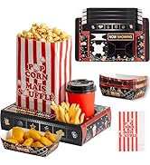 RVXHUA 24 pcs Movie Night Snack Trays with 12pcs Popcorn Bags and 12pcs Food Trays