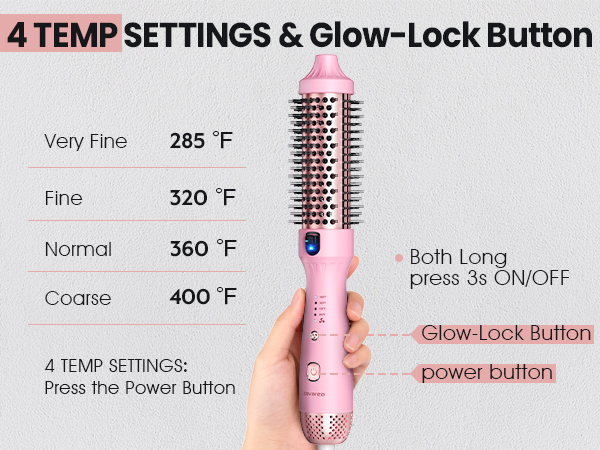 4 temp setting, glow-lock button
