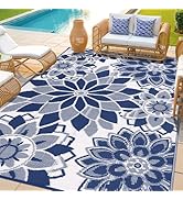LOKHOM Outdoor Rug for Patio 6x9 ft Reversible Plastic Straw Patio Camping Rug, Floral Waterproof...