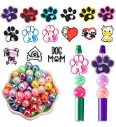 16mm Acrylic Beads for Pens 55PCs &amp; Silicone Pet Dog Paw Focal Beads for Beadable Pens, Large Bal...