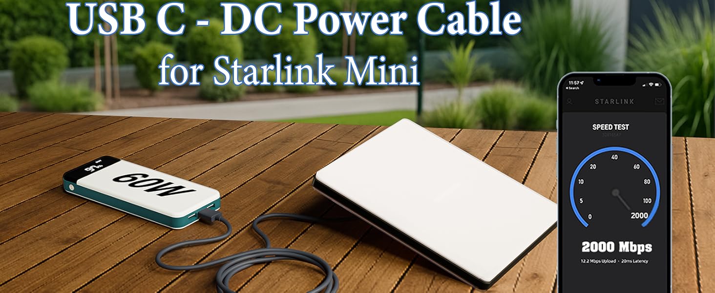 NEDUL Starlink Mini USB C to DC Power Cable, 3.2ft Starlink Mini Type-C to DC Power Cable