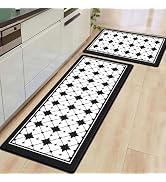 Artnice Kitchen Mat 2 PCS, Black White Plaid Cushioned Anti-Fatigue Kitchen Rug, Waterproof Non-S...
