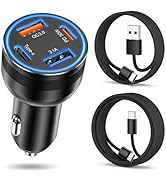 Car Charger USB C, 4-Port 65W Fast Charging Car Phone Charger with 2Pack Carplay Cable,Dual USB-C...