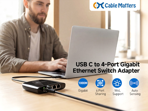 USB to 4-Port Gigabit Ethernet Switch