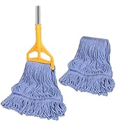 HiBaby Commercial Mop with Extra Head Replacement, 63Inch Handle Heavy Duty Industrial Mop Looped...