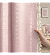 XOGUIBO Pink Boho Blackout Curtains 2 Panels 84 Inch for Living Room Bedroom, Linen Texture Farmh...