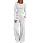Trendy Queen Women's 2 Piece Matching Lounge Set Boat Neck Slim Fitted Top Wide Leg Pants Casual ...
