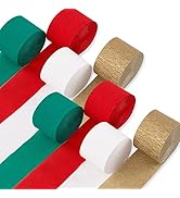 PartyWoo Crepe Paper Streamers 8 Rolls 656ft, Pack of Green, Red, Gold, White Party Streamers for...