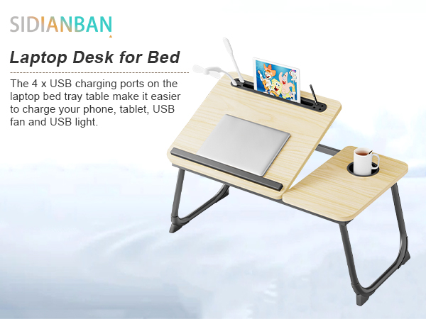 Laptop Desk for Bed, Laptops Bed Tray Desk with 5 Different Angles, Foldable Laptop Bed Table