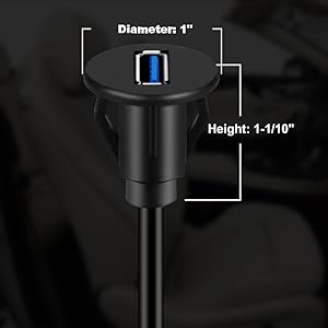 BATIGE SMALL SINGLE PORT USB 3.0 CAR MOUNT FLUSH CABLE size
