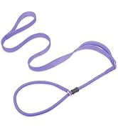 Slip Lead Dog Leash, Dog Training Leash with Double Handle, Soft Leather Nylon Slip Leash and Col...