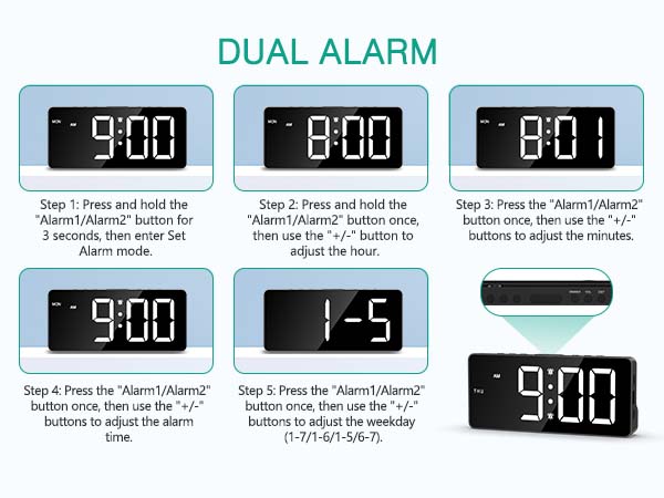 Digital Alarm Clock for Bedroom, LED Alarm Clock