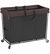 Mefirt 320L Laundry Hamper with Wheels, 3 Section Large Rolling Laundry Basket Bag with Wheels, C...