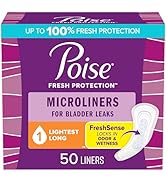 Poise Daily Microliners, Incontinence Panty Liners, 1 Drop Lightest Absorbency, Long Length, 50 C...