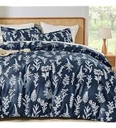 MUXHOMO Duvet Cover Full Size, Reversible Floral Navy Duvet Cover Set with Zipper Closure, 3 Piec...