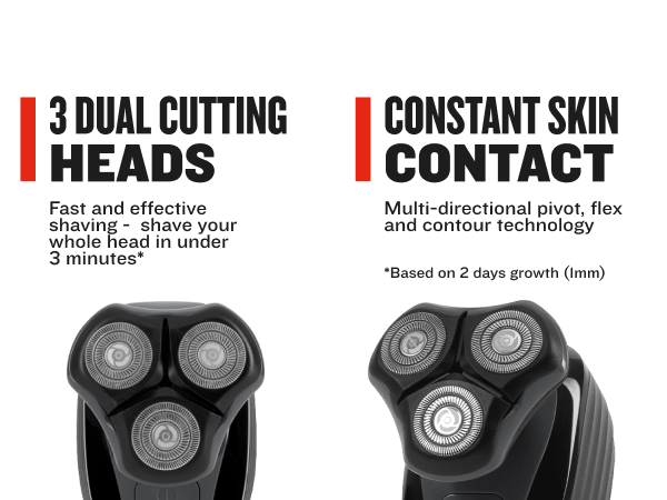 3 Dual Cutting Heads, Attachments including beard trimmer, detail trimmer and exfoliator