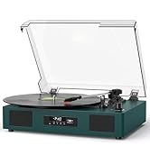 Vinyl Record Player Bluetooth with Built-in Speakers &amp; USB Recording, Vintage Belt-Drive 3 Speeds...