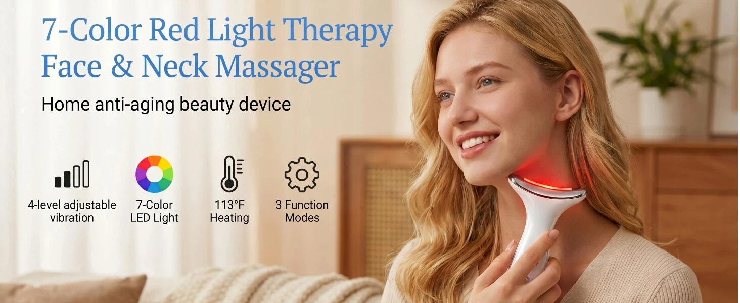 7-Color LED Red Light Therapy Face &amp;amp;amp; Neck Massager