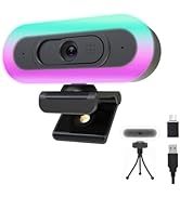 Hrayzan 2K Webcam for PC, Plug and Play USB C Webcam with Dual Microphones,Ring Light,Fill RGB Li...