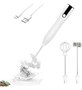 Double Whisk Milk Frother Handheld USB-C Rechargeable Electric Drink Mixer White,3 Speeds Adjusta...