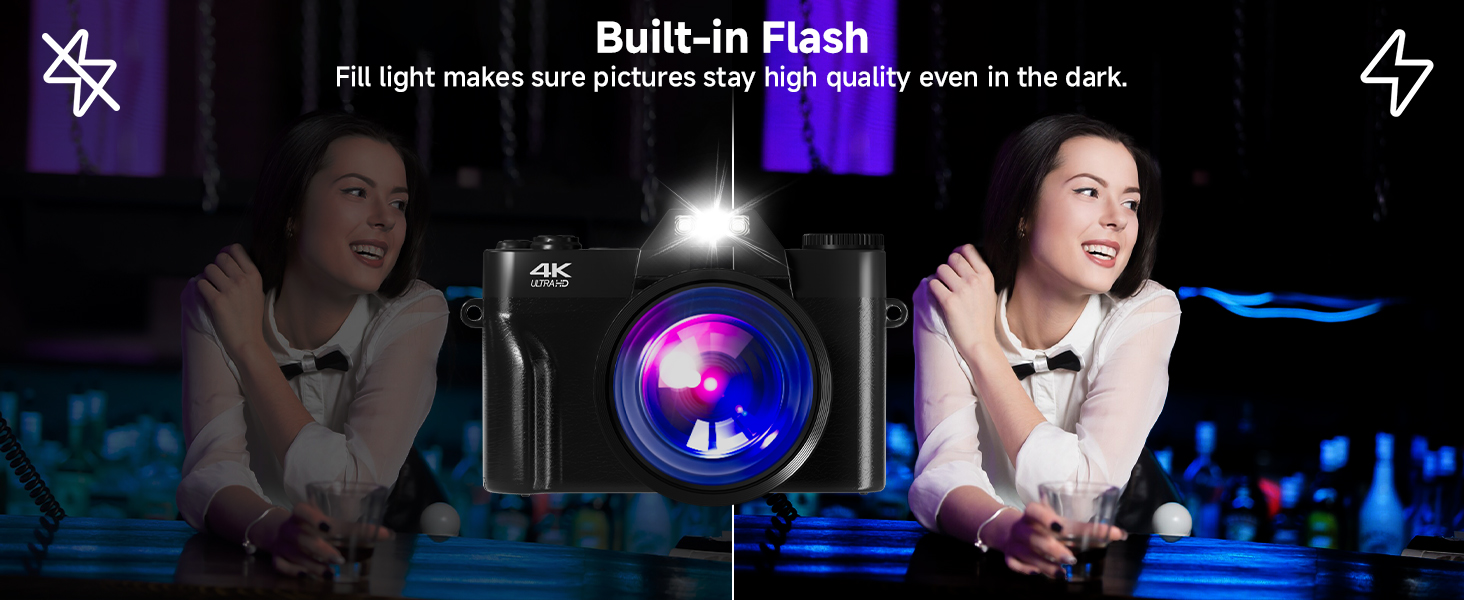 Built- in Flash,digital camera 4k 4k ultra hd digital camera digital camera with flip screen