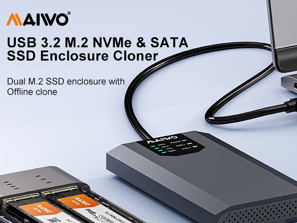 Dual-Bay M.2 SSD Enclosure Cloner for NVMe &amp; SATA