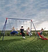 Delta Children FunZone Outdoor Metal 4-Piece Swing Set - Includes 2 Swings, 1 Disc/Saucer Swing a...