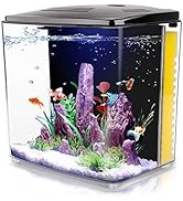 FREESEA 1.2 Gallon Betta Aquarium Starter Kits Square Fish Tank with LED Light and Filter Pump