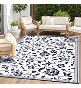 OLANLY Waterproof Outdoor Rug 5x8 ft, Outdoor Plastic Straw Rug with Flower Pattern, Reversible R...