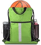 Drawstring Backpack Sports Gym Bag With Shoe Compartment and Two Water Bottle Holder